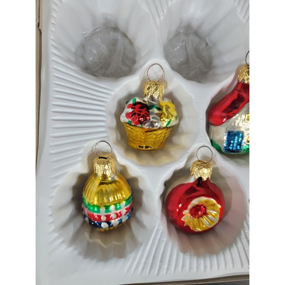 Lot of 6 Christmas Germany Blown Glitter Berry Ball Ornament House nut flower 2" - Picture 2 of 8
